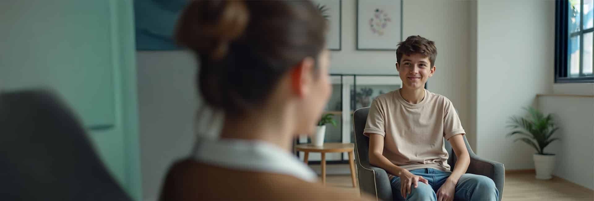 header image of a teen in therapy